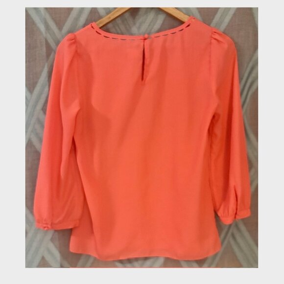 Peach J.Crew Blouse with Round Embroidered Neckline - Picture 4 of 7